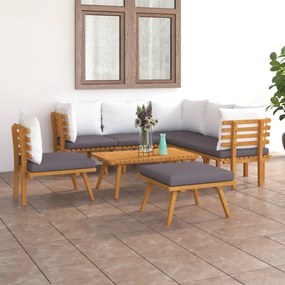 Set mobilier de gradina cu perne, 8 piese, lemn masiv acacia 3x colt + 3x mijloc + suport pentru picioare + masa, 1