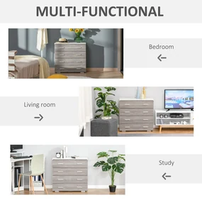 HOMCOM Comodă Modernă cu 4 Sertare, Manere din Aluminiu, Structură din Lemn, 76x35x72 cm, Alb și Gri | Aosom Romania