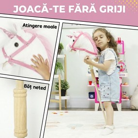AIYAPLAY Căluț unicorn pe băț pentru copii 24 luni+, cu sunete realiste și roți, 95x25x27 cm, alb | Aosom Romania