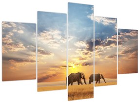 Tablou - Elefanți rătăcind în savană (150x105 cm)
