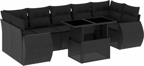 vidaXL Set mobilier de grădină cu perne, 8 piese, negru, poliratan