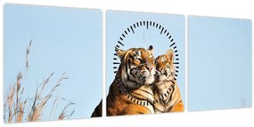 Tablou - Tigroaica cu pui (cu ceas) (90x30 cm)