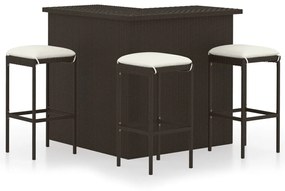 3064922 vidaXL Set mobilier bar de grădină cu perne, 4 piese, maro, poliratan