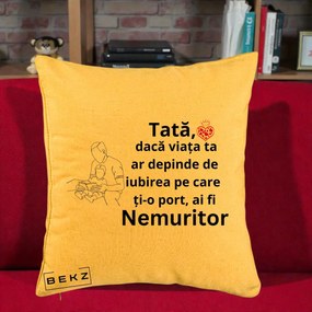 Cadou pentru Tata - Perna Personalizata Tata Nemuritor Lectura, 40x40 cm, Galben, Husa Detasabila, Perna Inclusa, BEKZ®