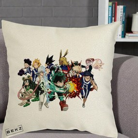 Perna Personalizata My Hero Academia Clasa 1-A Complet, 40x40 cm, Ecru, Husa Detasabila, Perna Inclusa, BEKZ®