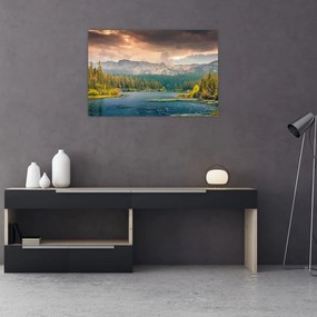 Tablou cu râu montan și munți (90x60 cm)