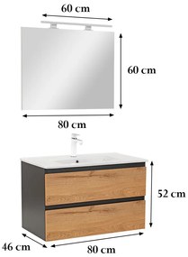 Mobilier complet de baie Vario Forte 80 antracit-stejar