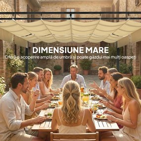 Outsunny Pergolă Gazebo 5.7x2.95 m, Pergolă de Grădină cu Acoperiș Retractabil și Glisant, Găuri de Drenaj, din Poliester și Metal, Pergolă pentru Exterior, Terasă, UV50+, Bej | Aosom Romania