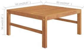 Set mobilier gradina cu perne crem, 4 piese, lemn masiv de tec Crem, colt + mijloc + suport pentru picioare + masa, 1
