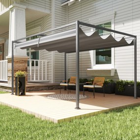 Outsunny Pergolă Gazebo 4x3 m cu Acoperiș Retractabil, Orificii de Drenaj, Țepușe și Șuruburi, Pergolă pentru Grădină din Poliester și Metal, Gri Închis | Aosom Romania