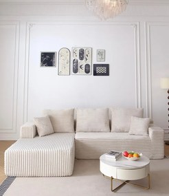 Canapea Colțar Premium Memory Foam HD 270x170x70 cm | Material Plusat Reiat cu Dungi Groase (Culoare: Negru)