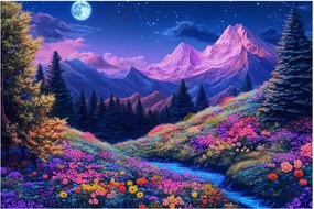 Tablou - Peisaj violet la lună plină (90x60 cm)