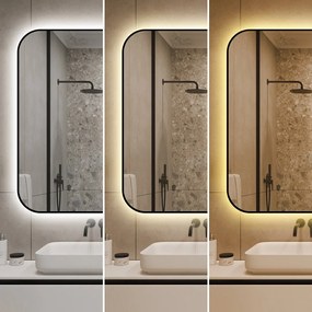 🪞 Oglindă LED cu Touch și Funcție Dezaburire – Ramă Negru, 130x80 cm, Model J187-13080 Smack