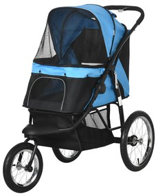 PawHut Hundevagn, pliabil, parasolar, ferestre de plasă, coș de depozitare, Albastru, 111 x 58 x 107 cm | Aosom Romania