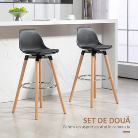 HOMCOM Set 2 Scaune de Bar Moderne din Piele Ecologică, Scaune Înalte de Bucătărie, Negru | Aosom Romania