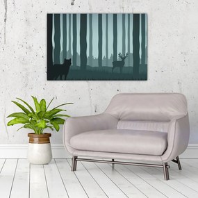 Tablou - Cerb cu lup pe stânci (90x60 cm)