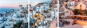 Tablou - Amurg în Santorini (cu ceas) (90x30 cm)