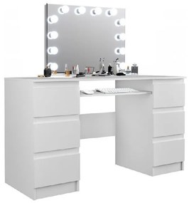 SEA535 - Set Masa toaleta, 130 cm, cosmetica machiaj, masuta vanity, oglinda cu LED-uri - Alb Mat sau Lucios