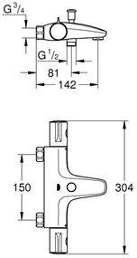 GROHE 34754000 - Baterie termostatică pentru cadă GROHTHERM 800 DN 15 crom lucios