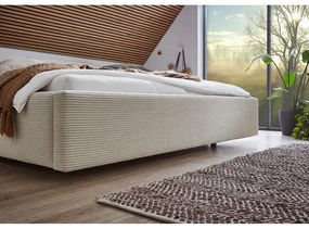 Pat matrimonial bej tapițat cu spațiu de depozitare cu somieră 180x200 cm Cube – Meise Möbel