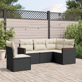 3225972 vidaXL Set mobilier de grădină cu perne, 5 piese, negru, poliratan