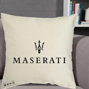 Perna Personalizata cu emblema Maserati, 40x40 cm, Ecru, Husa Detasabila, Perna Inclusa, BEKZ®
