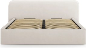 Pat tapitat cu somiera rabatabila si lada depozitare, 200x200 cm, Micadoni Home, Elizabeth-261, catifea, ivoriu
