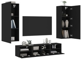 3216540 vidaXL Unități TV de perete, 5 piese, negru, lemn prelucrat
