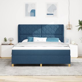 vidaXL Pat box spring cu saltea, albastru, 180x200 cm, textil
