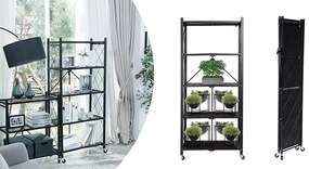 Suport de depozitare pentru bucatarie, pliabil, cu roti, din metal