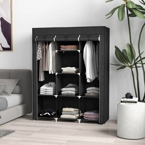 HOMCOM Dulap din Material Textil cu Bază Înălțată, 8 Rafturi și 2 Bare, 125x43x162.5 cm, Gri Închis | Aosom Romania
