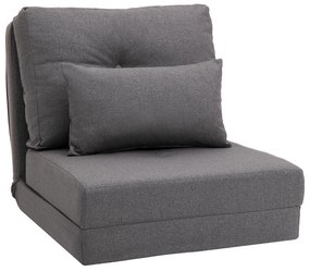 HOMCOM Fotoliu de podea cu pat pliabil, design 2 în 1, pernă detașabilă, 60 x 80 x 56 cm, Gri închis | Aosom Romania
