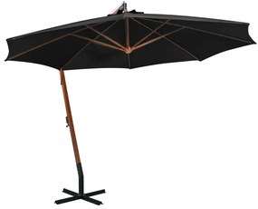 Umbrela suspendata cu stalp, negru, 3,5x2,9 m, lemn masiv brad Negru, 3.5 x 2.9 m