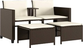 vidaXL Canapea de grădină cu 2 locuri cu masă și scaune maro poliratan