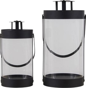 Lanterne decorative Bondi, oțel / sticlă, negru, set de 2
