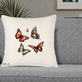 Perna Decorativa Colectie Fluturi Multicolori, 40x40 cm, Crem Reliefat, Husa Detasabila, Perna Inclusa, BEKZ®