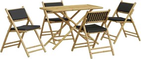 vidaXL Set de bistro pliabil, 5 piese, cu perne gri închis, bambus