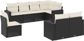 vidaXL Set mobilier de grădină cu perne, 8 piese, negru, poliratan