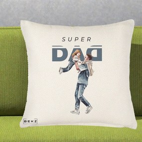 Cadou pentru Tata - Perna Personalizata Super DAD Tata si Fiica, 40x40 cm, Crem Reliefat, Husa Detasabila, Perna Inclusa, BEKZ®