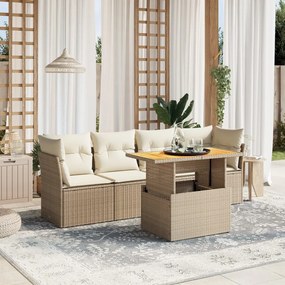 vidaXL Set canapele de grădină cu perne, 5 piese, bej, poliratan