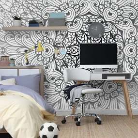 Tapet Mandale etnică în design alb-negru