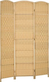 HOMCOM Paravan Interior Pliabil cu 3 Panouri Împletit din PP și Lemn de Pin, 135x1,7x180 cm, Lemn Natural | Aosom Romania
