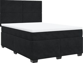 vidaXL Pat box spring cu saltea, negru, 160x200 cm, catifea