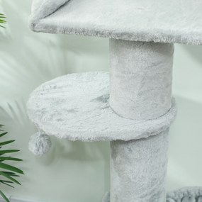 PawHut Ansamblu de joacă pentru pisici, 103.5 cm înălțime, cu pat și hamac, Gri | Aosom Romania