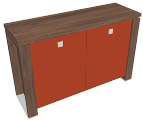 Dulap mic Verno+ 140 x 46 x 90 cm, uși de sticlă, nuc / portocaliu