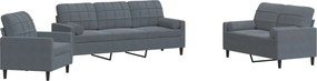 vidaXL Set de canapele cu perne/rulouri, 3 piese, gri închis, catifea