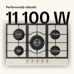 Klarstein Victoria 5, plită pe gaz, 5 arzătoare, arzătoare Sabaf, suprafață din sticlă ceramică, aspect retro