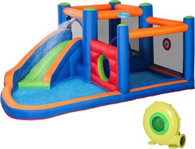 Outsunny 4 in 1 pentru copii Tobogan de apa Bounce House tobogan, trambulina, piscina, pentru copii de 3-8 ani