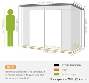 Outsunny Sopron de Gradina de 8 x 4FT Galvanizat Sopron din Metal