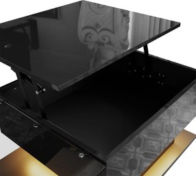 Masă de cafea cu înălțime reglabilă, cu sticlă și bandă LED, 100x50x33/47,5 cm, Negru